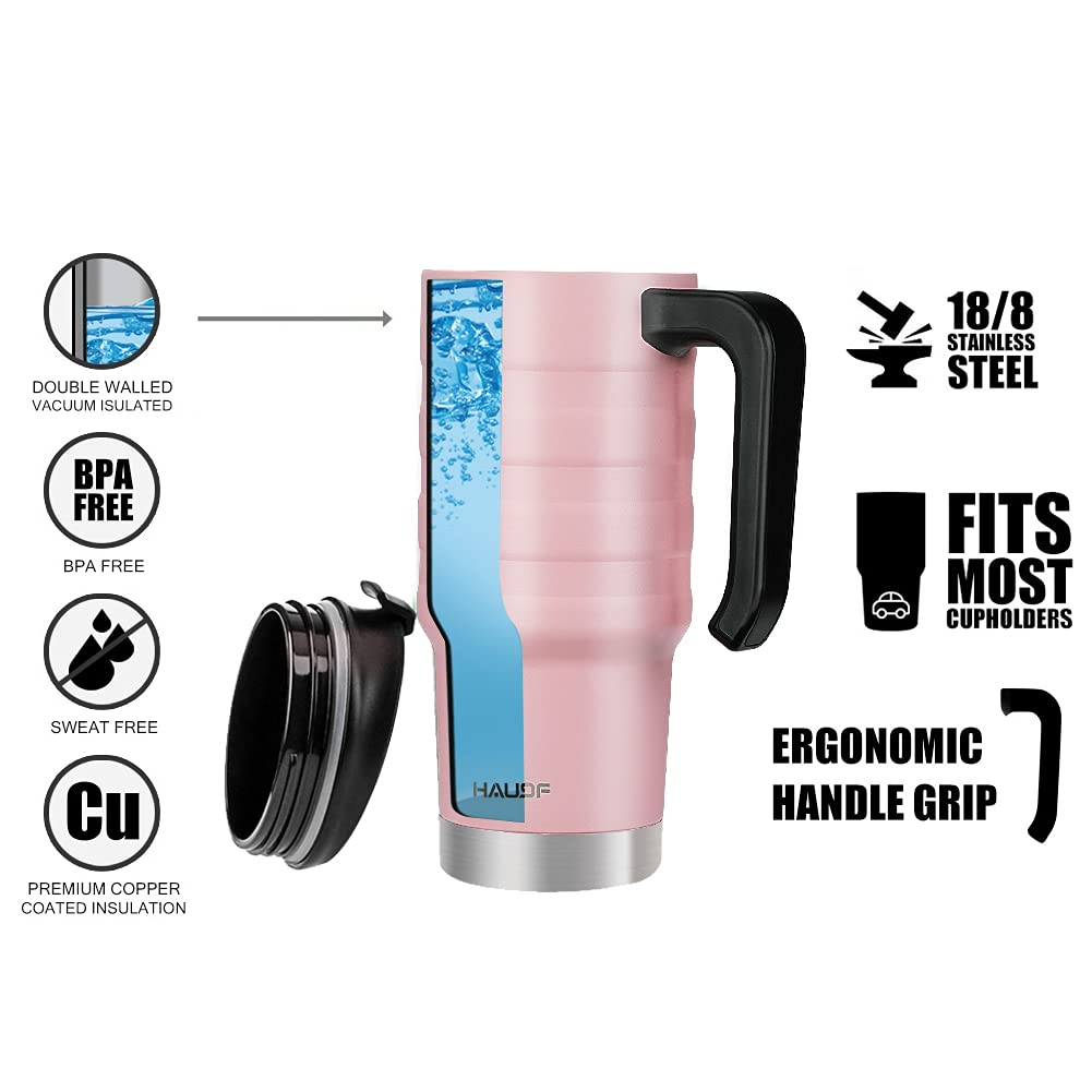 HAUSHOF 18/8 stainless steel travel mug preserves flavor and resists odors during daily use.