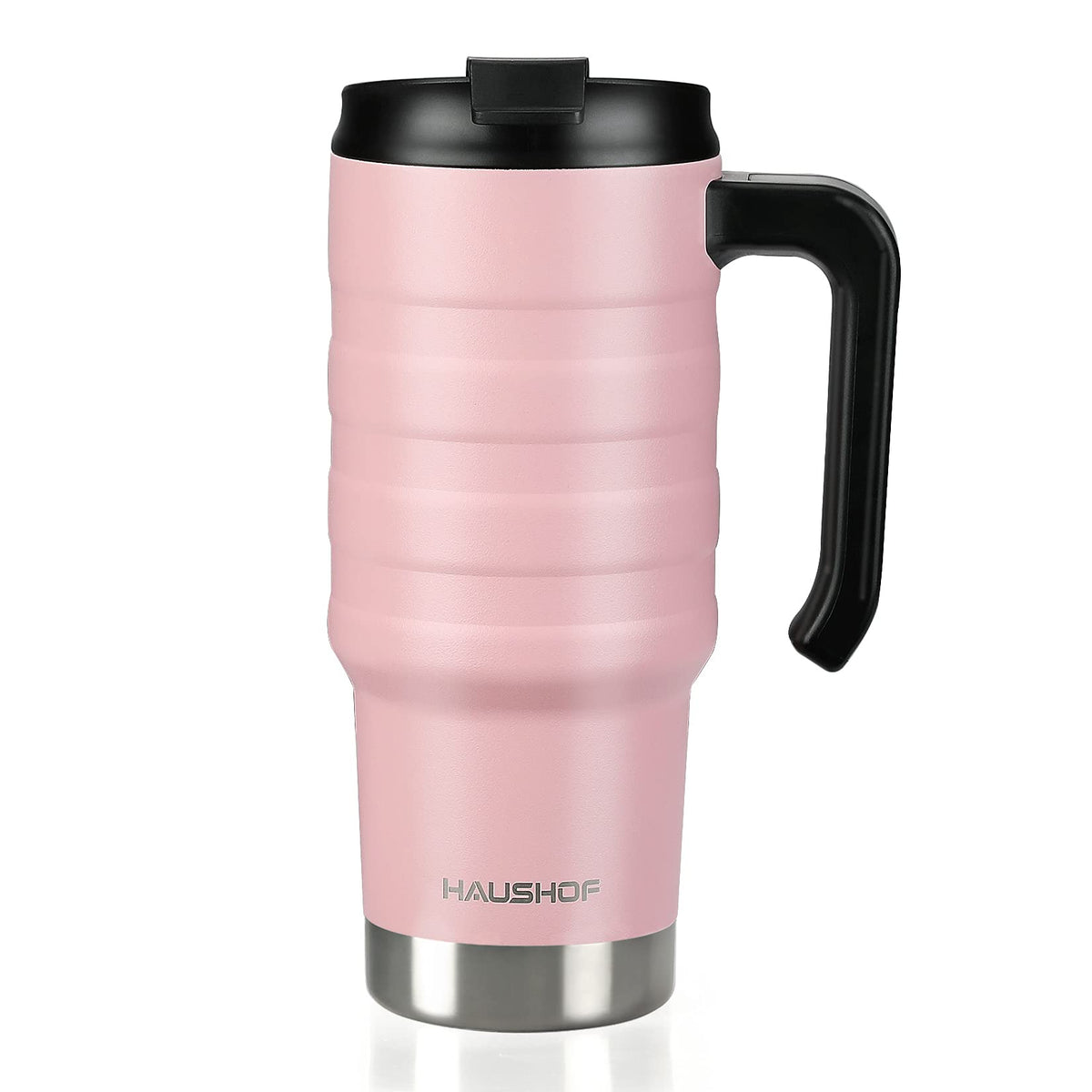 HAUSHOF 24 oz travel mug in pink finish with double-wall insulation keeps drinks hot or cold.