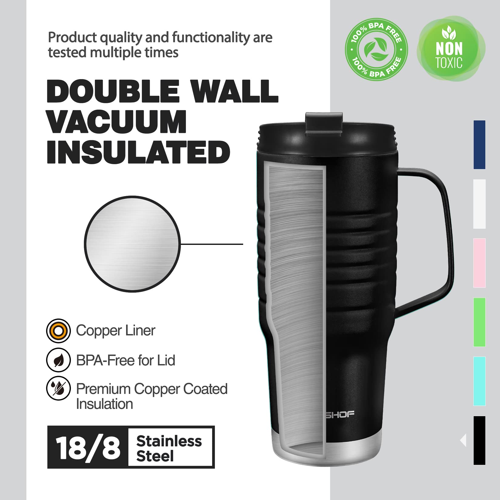 HAUSHOF 24oz mug stainless steel body for durability and easy cleaning.