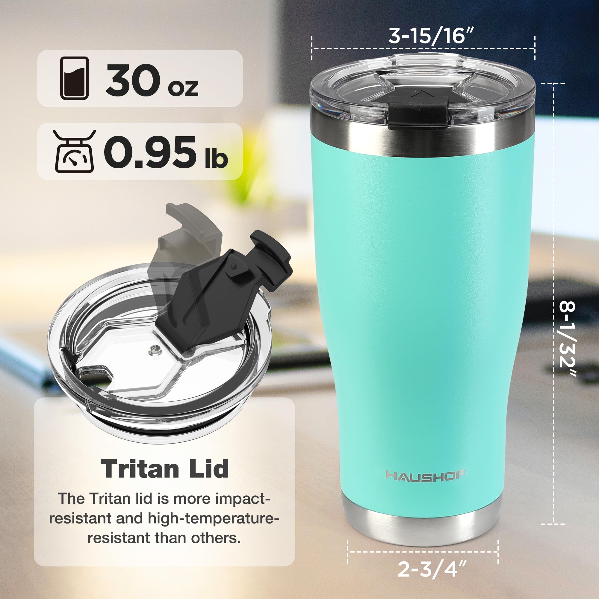 HAUSHOF 30oz tumbler-double-wall highlights insulation for hot or cold drinks.