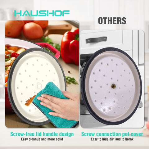 HAUSHOF enamel interior, non-stick surface for easy cleanup after roasting.