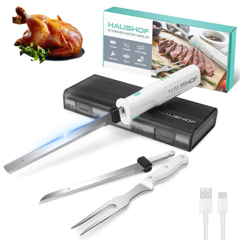 HAUSHOF cordless electric knife handle for precise slicing on meats and bread