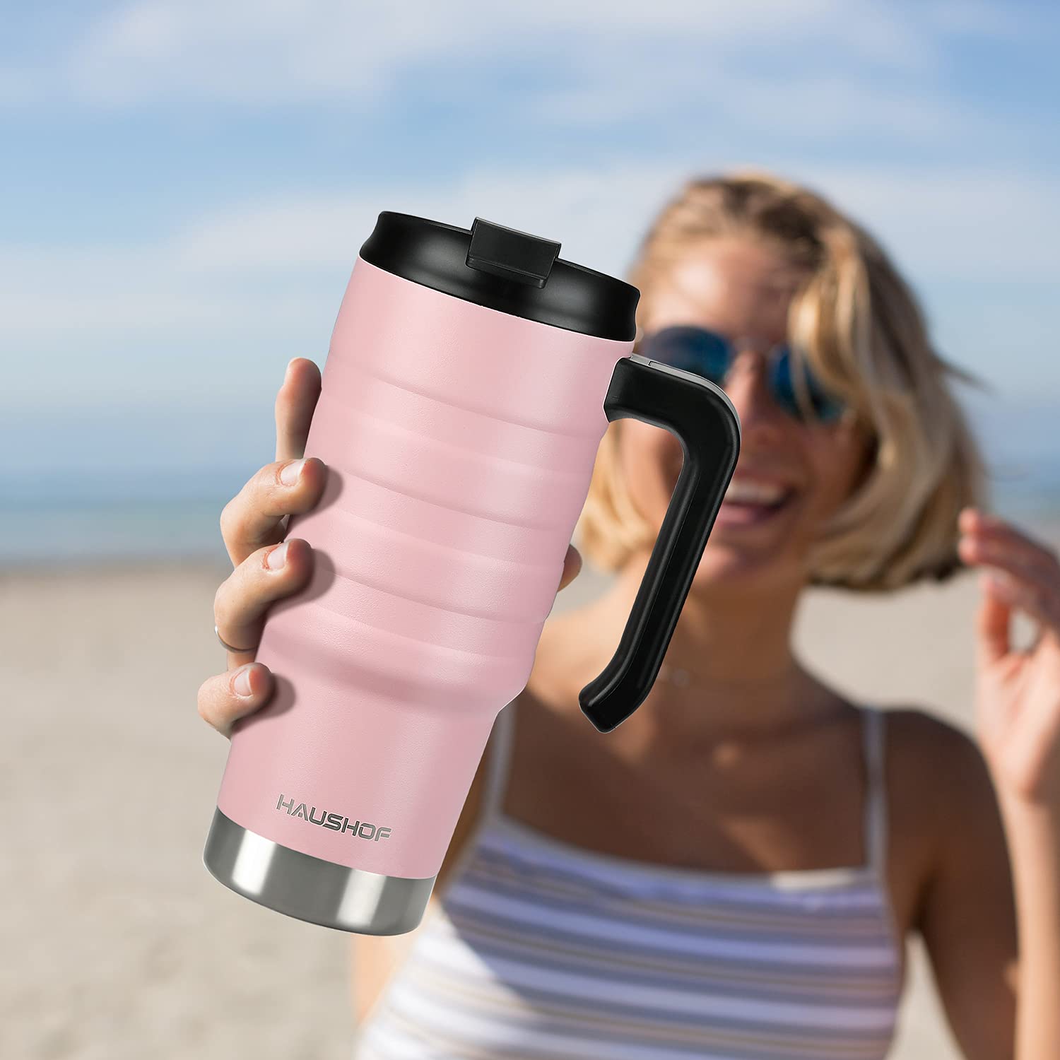 HAUSHOF leak-proof lid prevents splashes while commuting with hot or iced beverages.