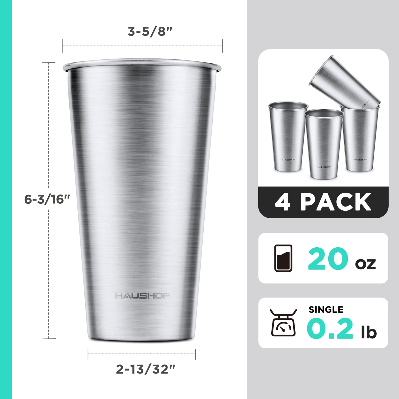 HAUSHOF Pint Cup close-up, 18/8 stainless steel texture emphasizing quality and easy cleaning.