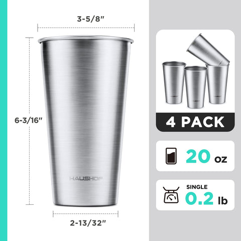 HAUSHOF Pint Cup close-up, 18/8 stainless steel texture emphasizing quality and easy cleaning.