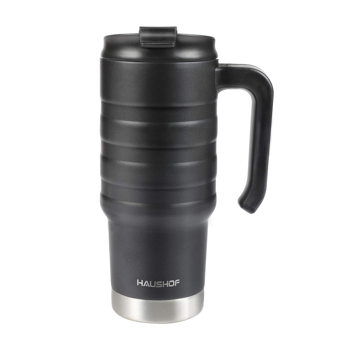 HAUSHOF 24 oz travel mug in stainless steel keeps drinks hot or cold.