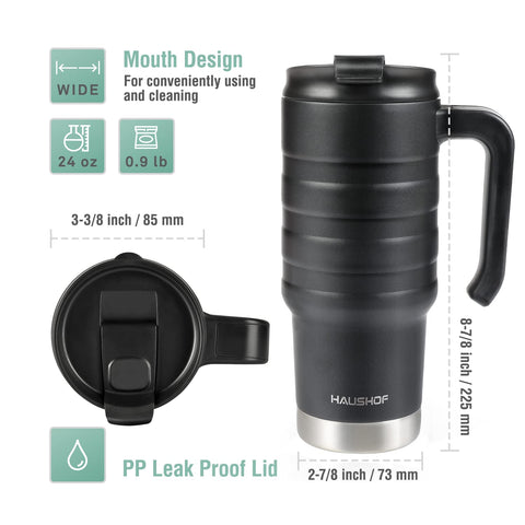 HAUSHOF travel mug with handle for easy one-handed carrying.