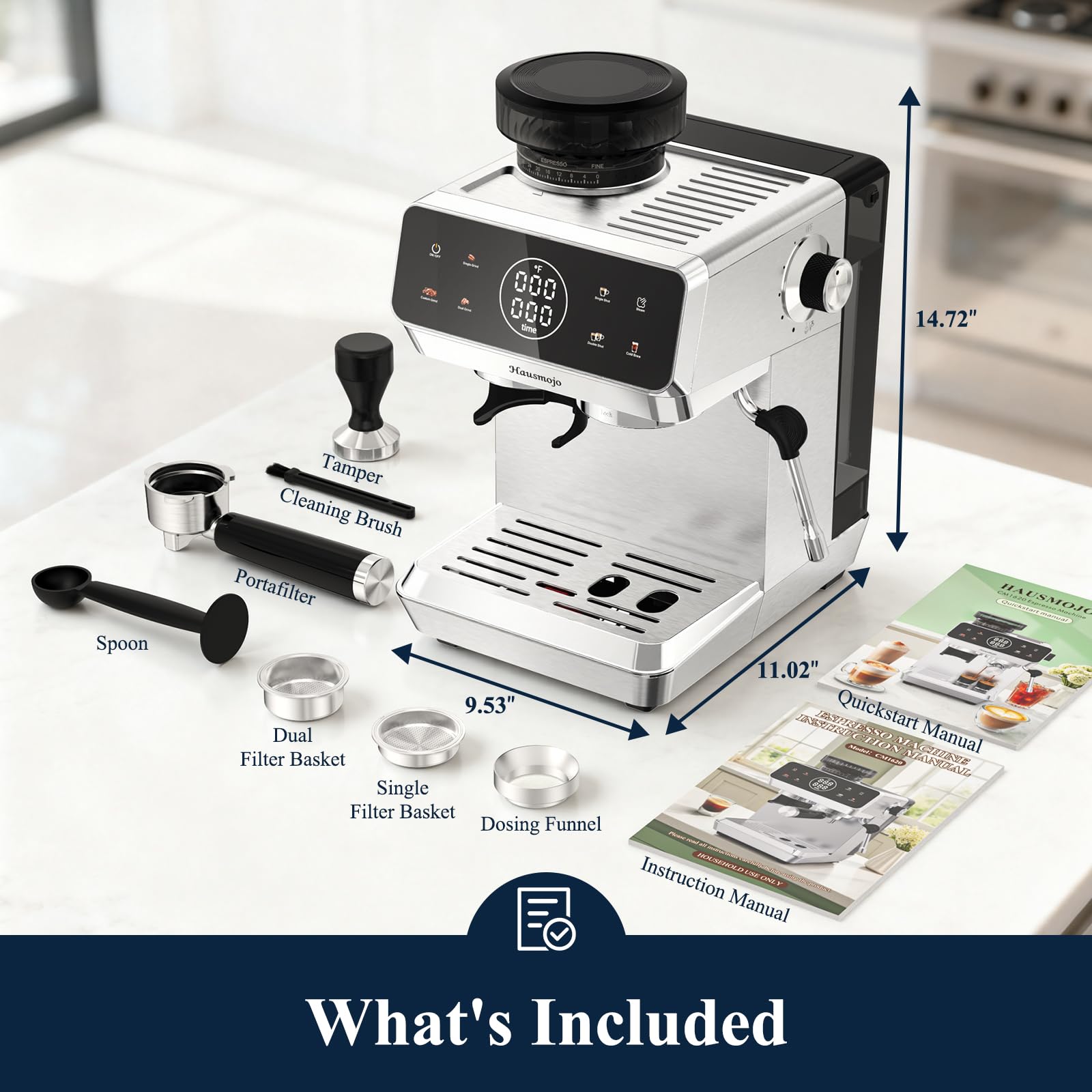 Comprehensive accessory kit supports quick setup and cafe quality drinks.