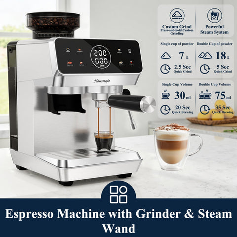 Built in grinder with 44 settings enables precise shot dialing for personalized flavor.
