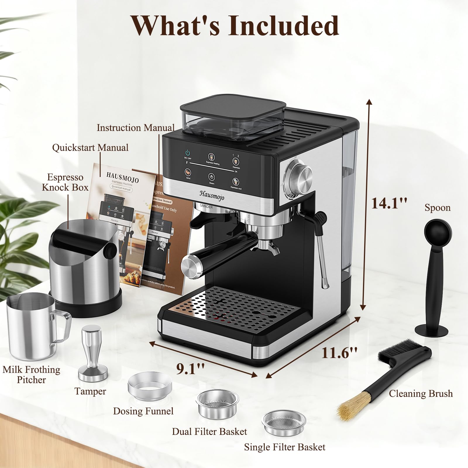 Hausmojo espresso machine side controls panel for precise brew settings