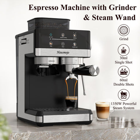 Hausmojo built-in grinder detail with metal conical burrs for fresh grounds