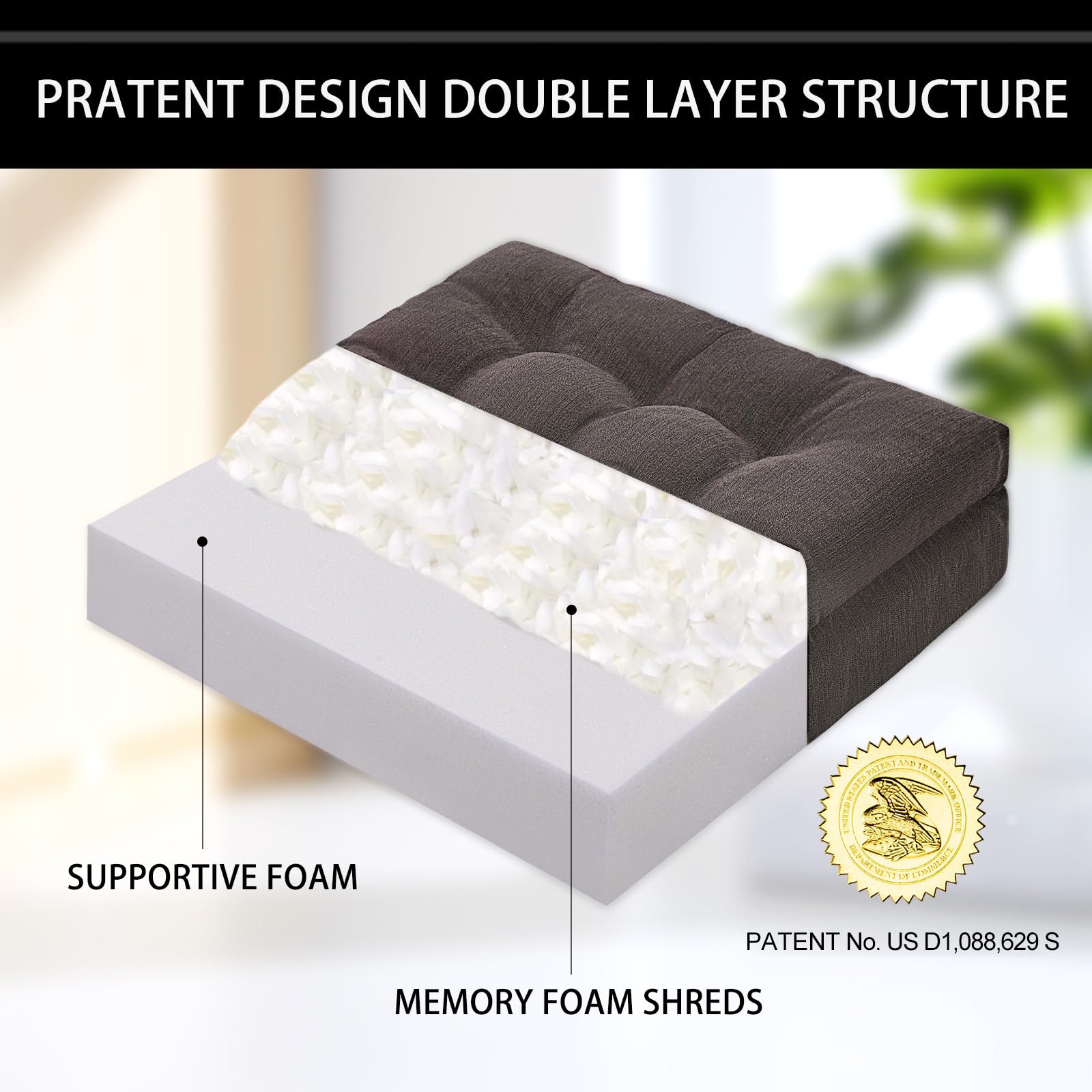 HAVARGO dual-layer foam cushion soft-top 20x20x4 emphasizes extended comfort during long sits