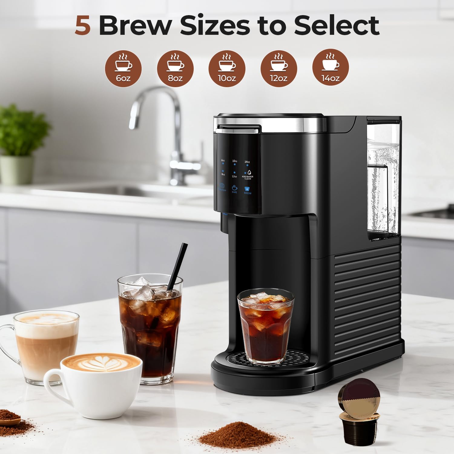 Havato brew sizes from 6oz to 14oz for quick or larger servings.