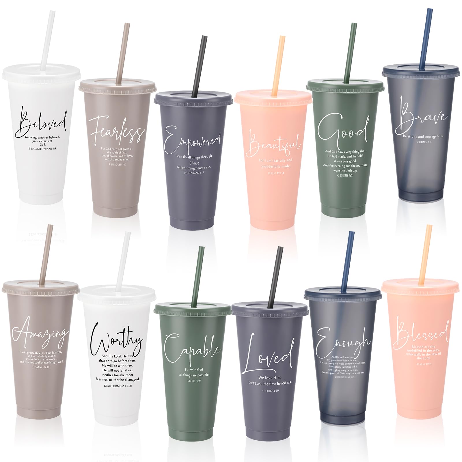 Havawish Bible verse tumbler blue with lid and straw for on-the-go hydration