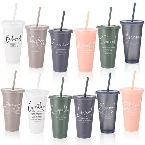 Havawish Bible verse tumbler blue with lid and straw for on-the-go hydration