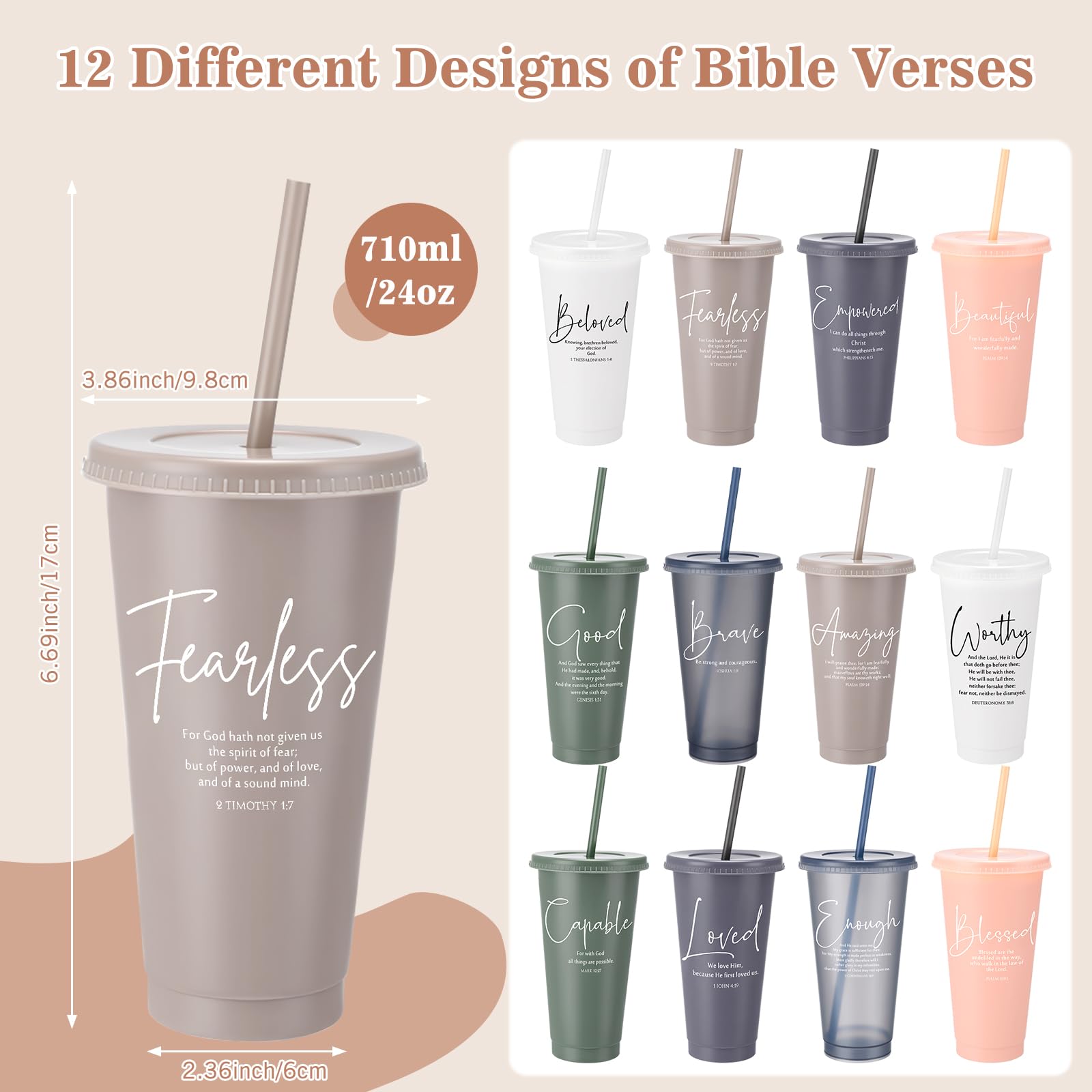 Havawish Bible verse tumbler pink with lid and straw, ideal for gifting