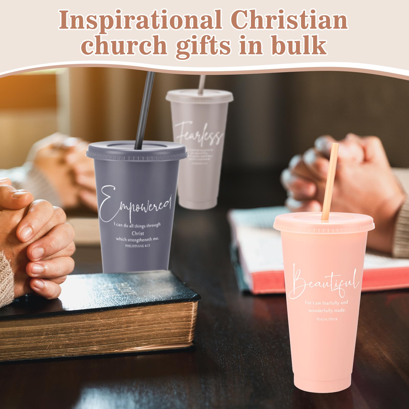 Havawish Bible verse tumbler red with lid and straw, durable for travel