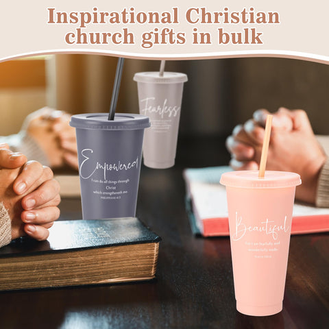 Havawish Bible verse tumbler red with lid and straw, durable for travel