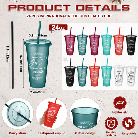 Havawish christian cups with lids and glitter straws for gatherings