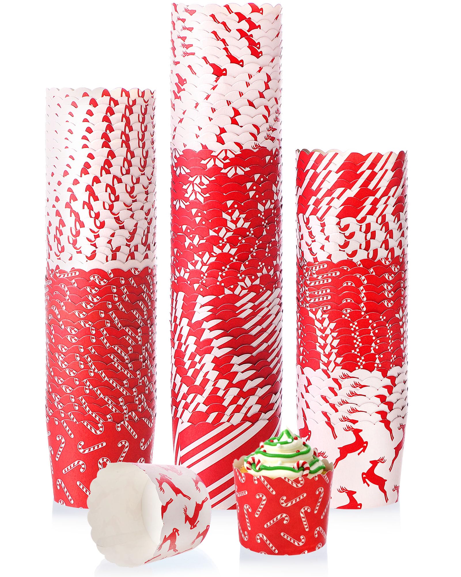 Havawish Christmas cupcake liners with red and white scalloped edges for festive treats.