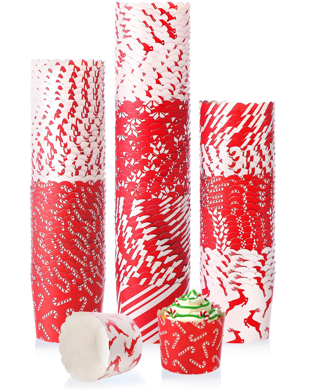 Havawish Christmas cupcake liners with red and white scalloped edges for festive treats.