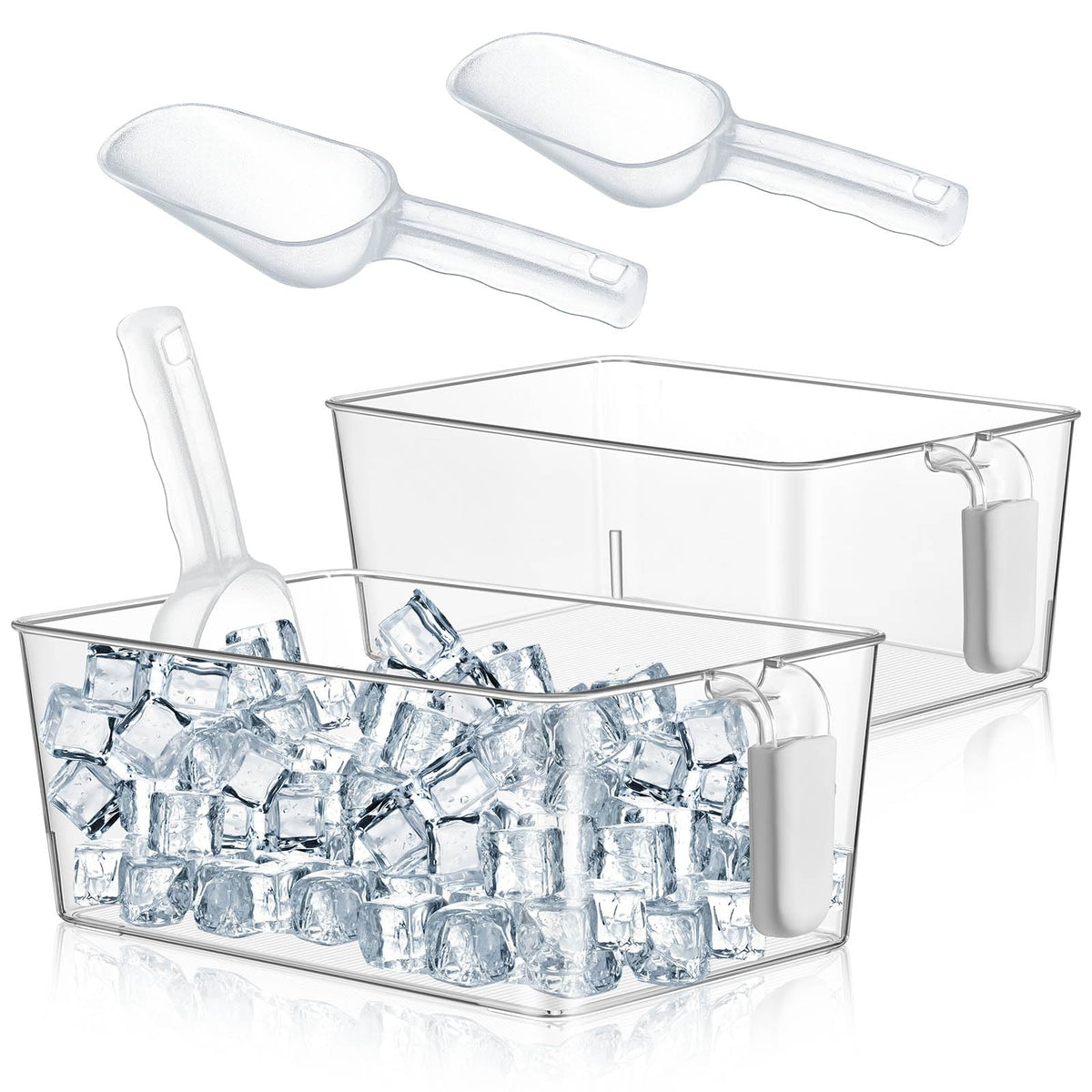 Havawish freezer ice bin 2-pack shown in grey, open-top for quick access.
