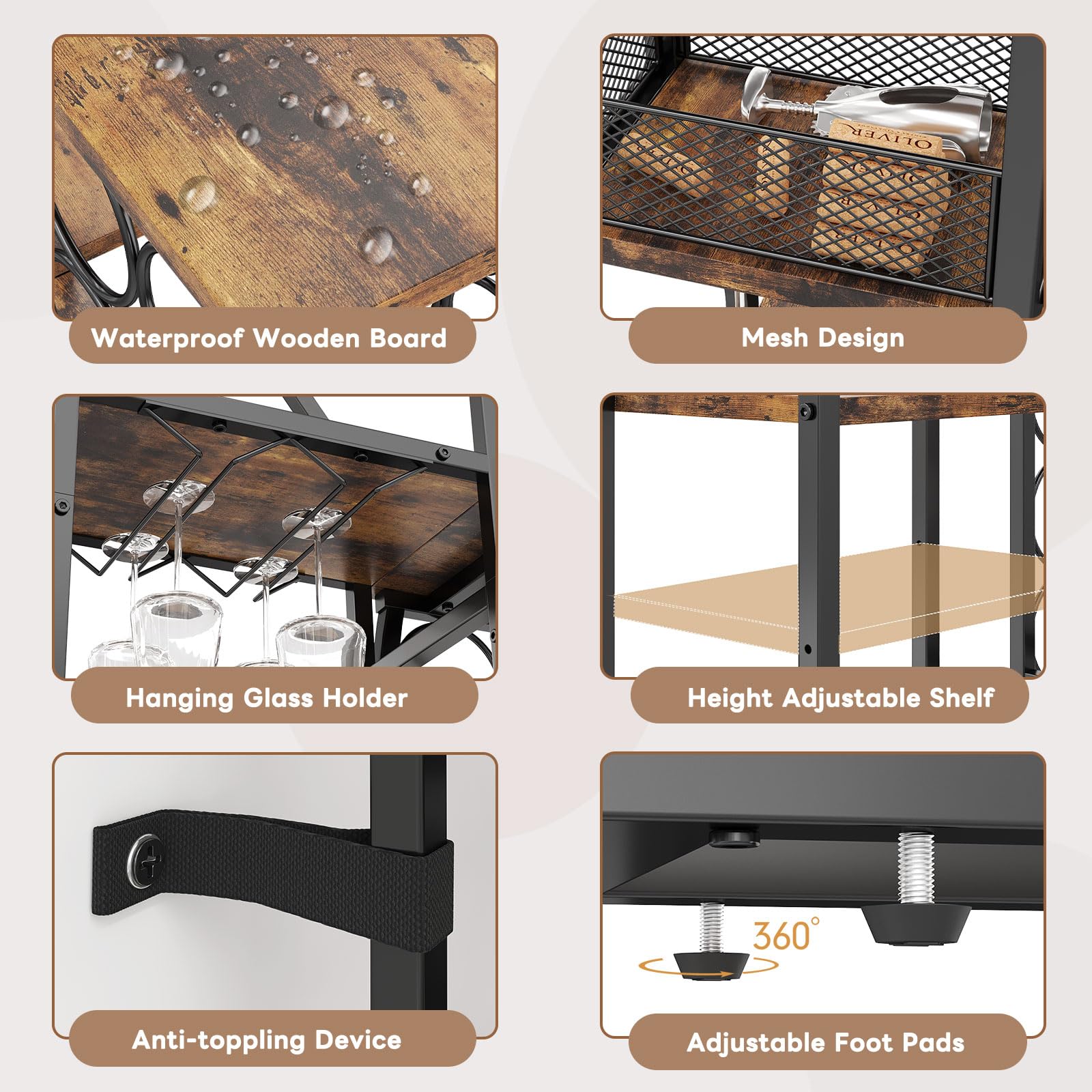 HavenlyYouth liquor cabinet metal frame ensures sturdy support for bottles and glassware.