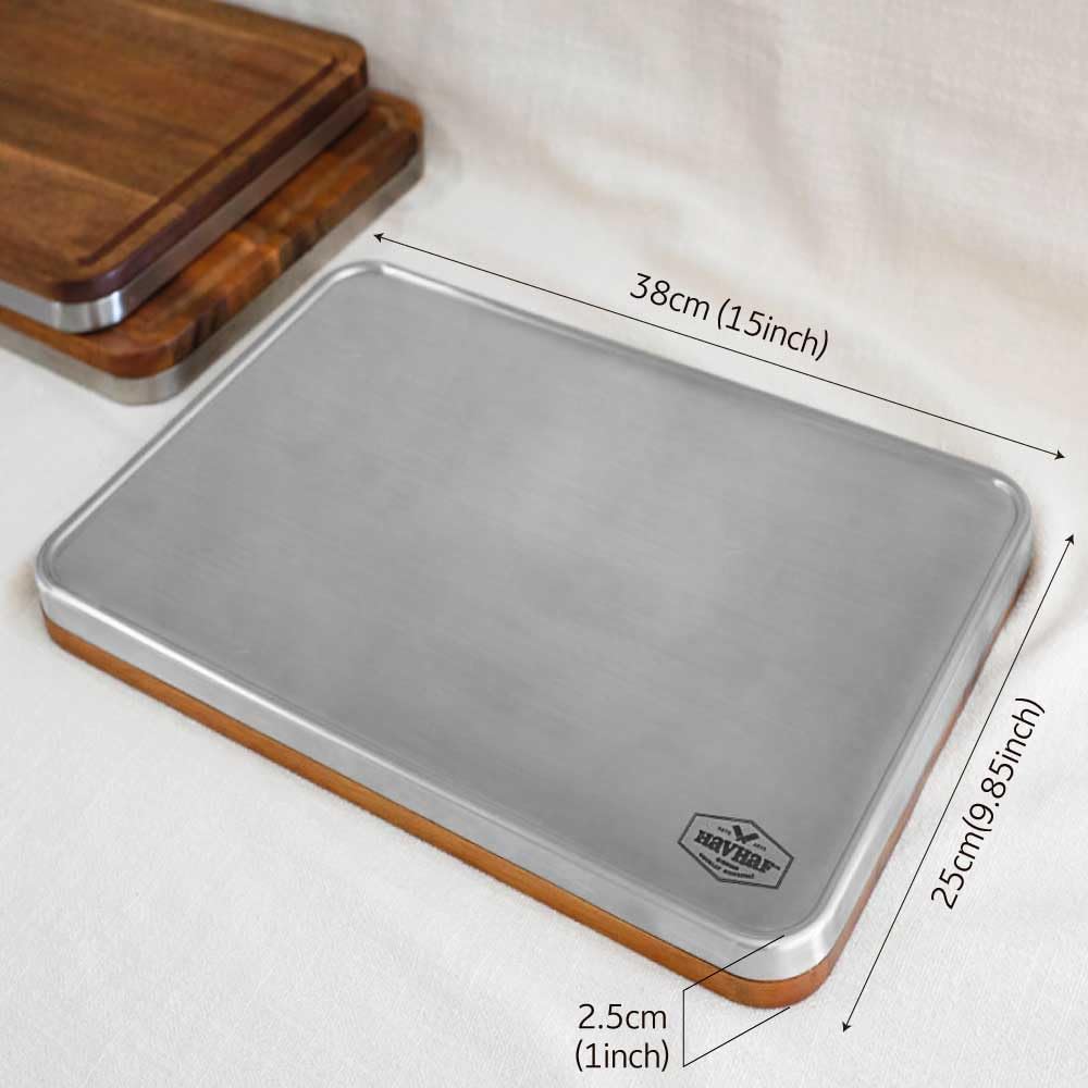 HAVHAF non-toxic acacia steel board combines durability with elegant kitchen look