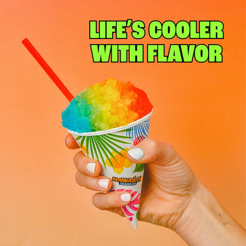 Hawaiian Shaved Ice cups and spoons ready for a snow cone party.