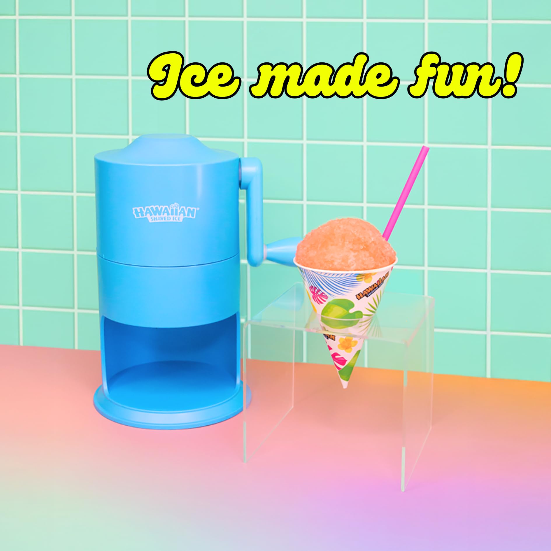 Hawaiian Shaved Ice Mini crank-action view, ideal for off-grid snow cones