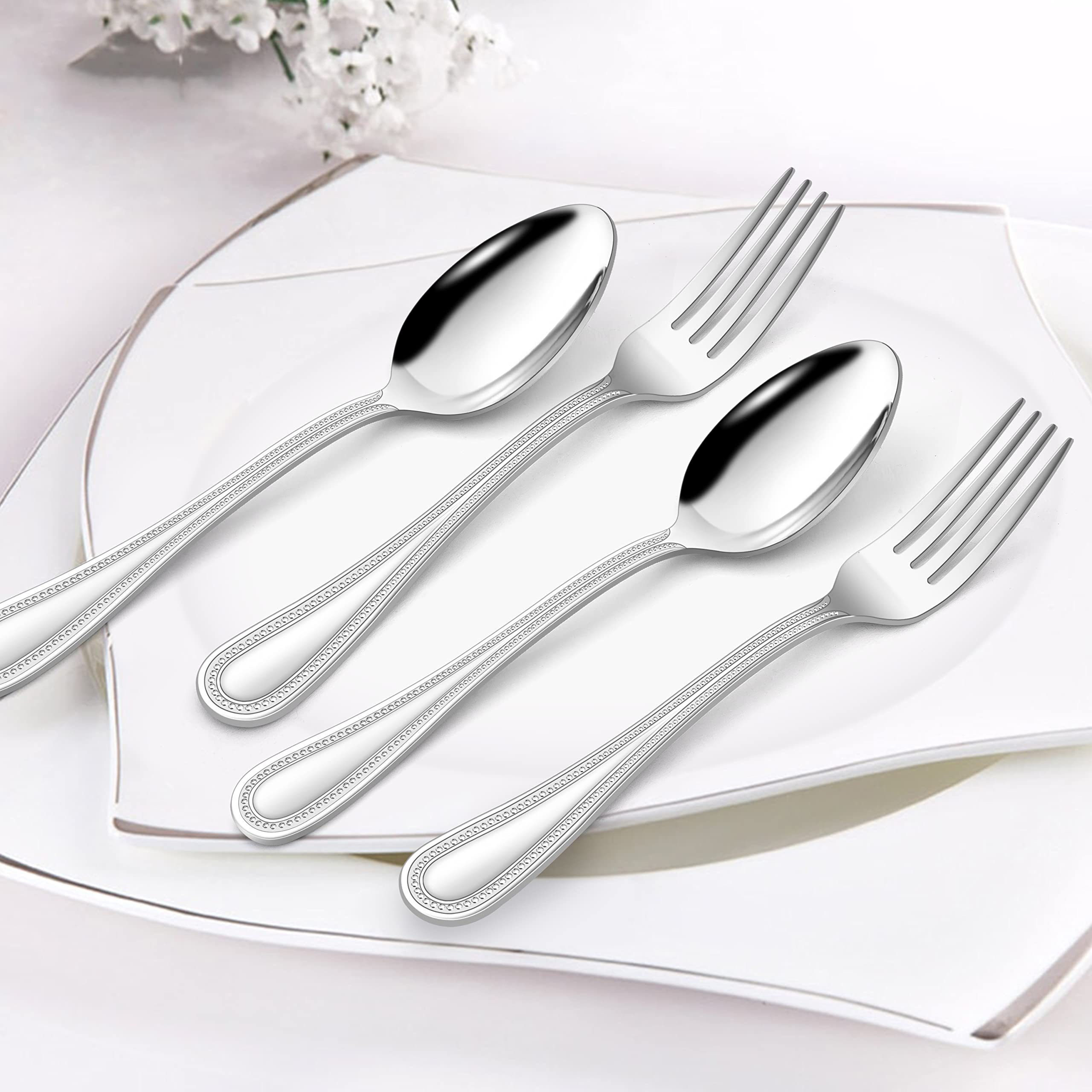 Close-up of HaWare flatware with mirror-polished finish for easy cleaning and shine.