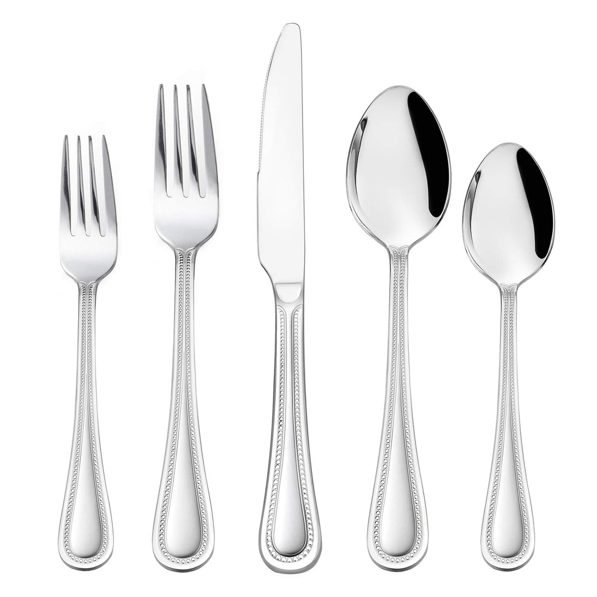 HaWare pearled-edge flatware set on a dining table, mirror polished for everyday dining.