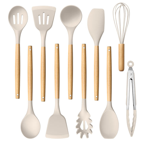 HaWare silicone utensils set with slotted turner for gentle flipping and easy release