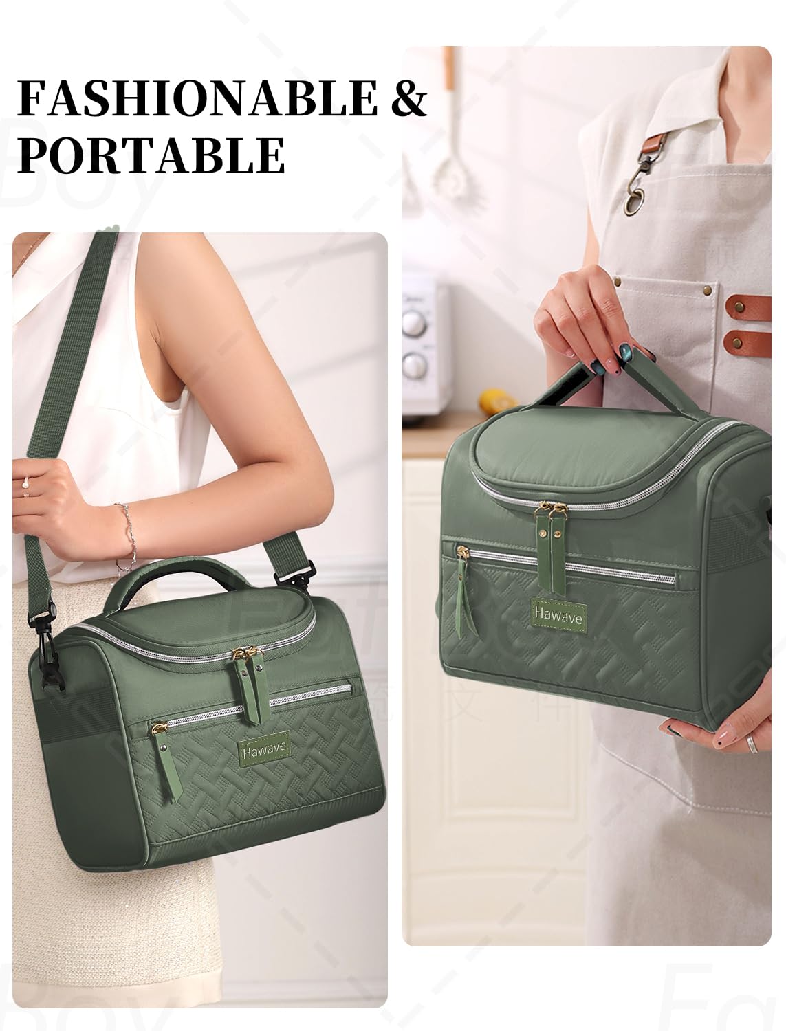 Hawave lunch bag with adjustable strap for hands-free carrying.