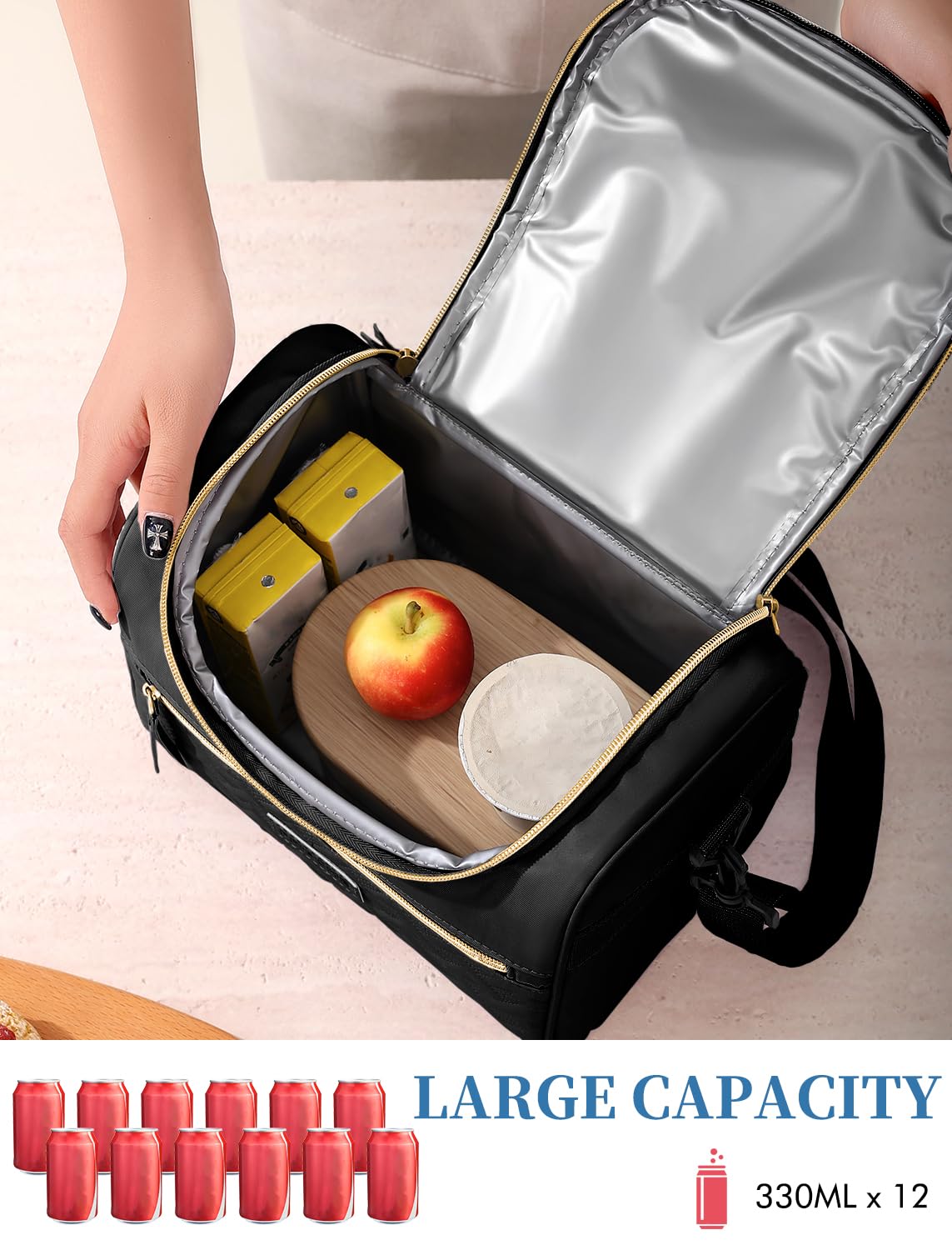 Hawave large-capacity interior fits lunch containers and snacks.
