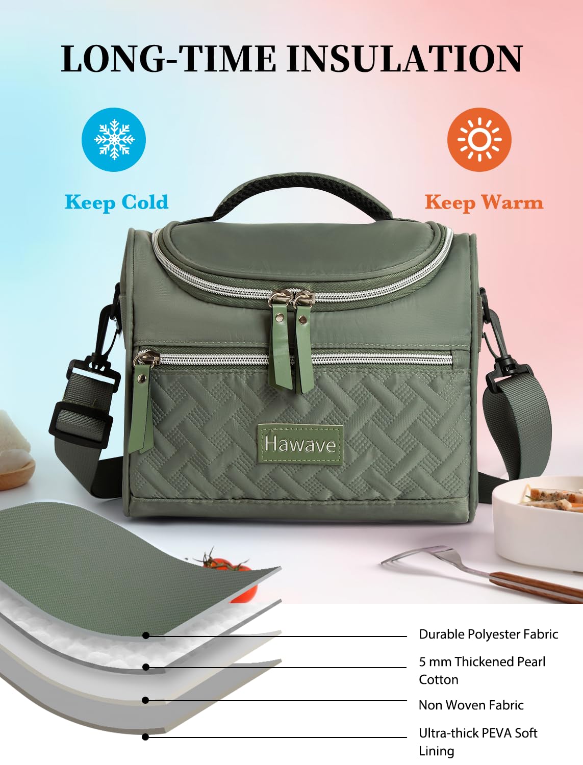 Hawave leakproof zipper lunch bag keeps meals secure while traveling.