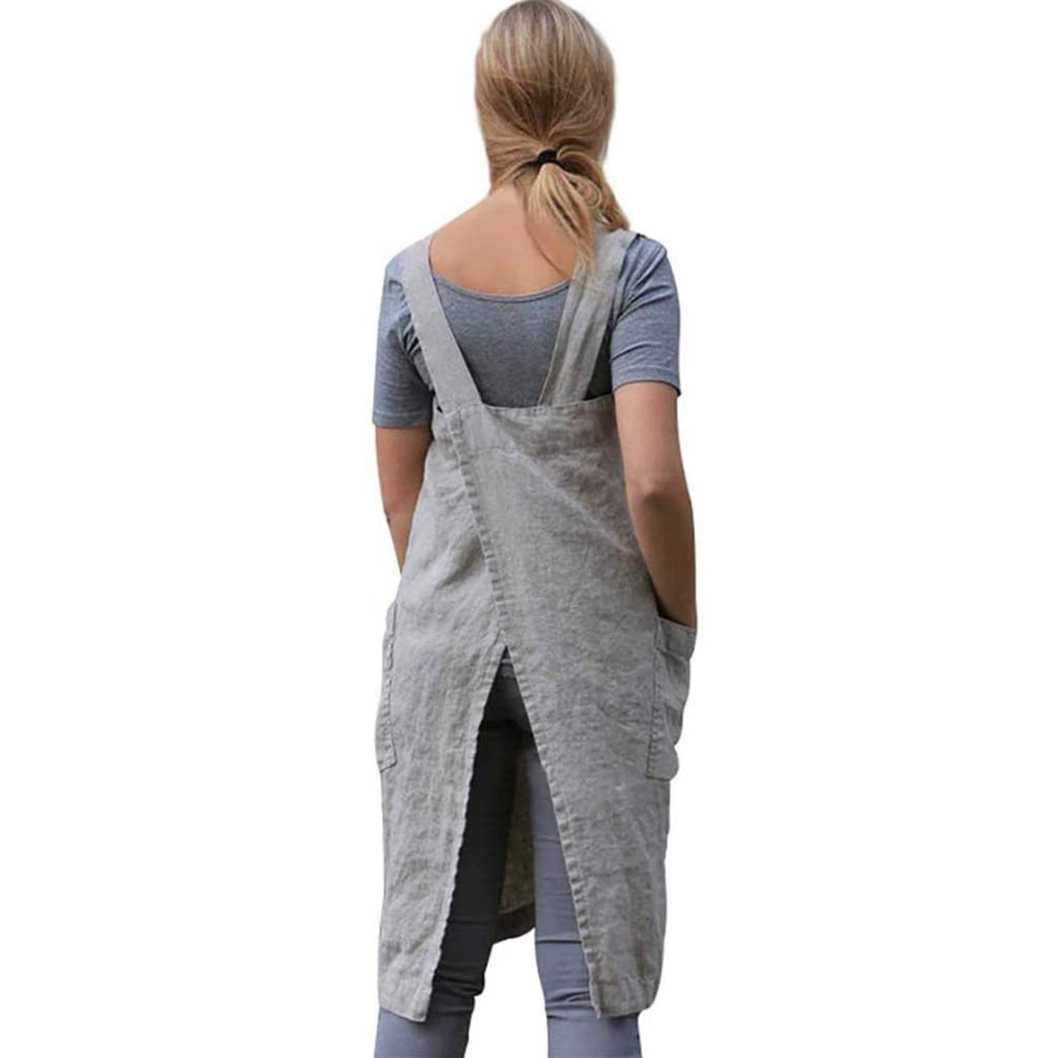 Washed cotton texture on Hawholm pinafore apron for everyday wear.
