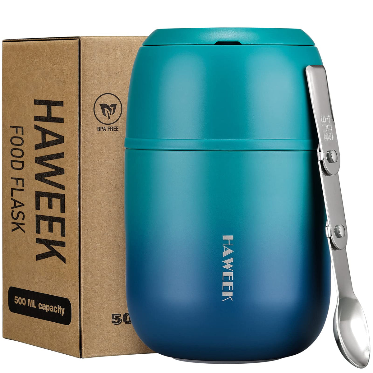 HAWEEK Soup Thermo 17oz front view - durable stainless steel body for hot or cold meals