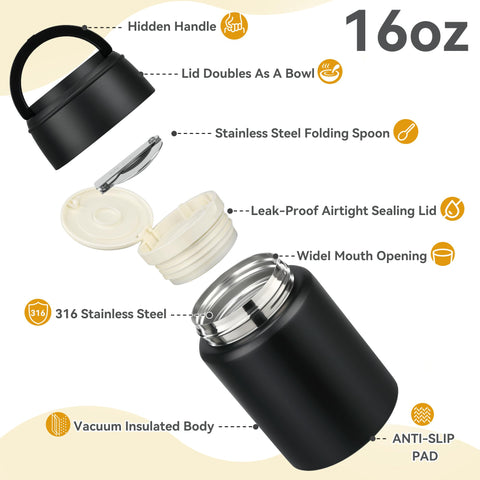 HAWEEK Soup Thermo folding spoon stored inside for convenient lunches.