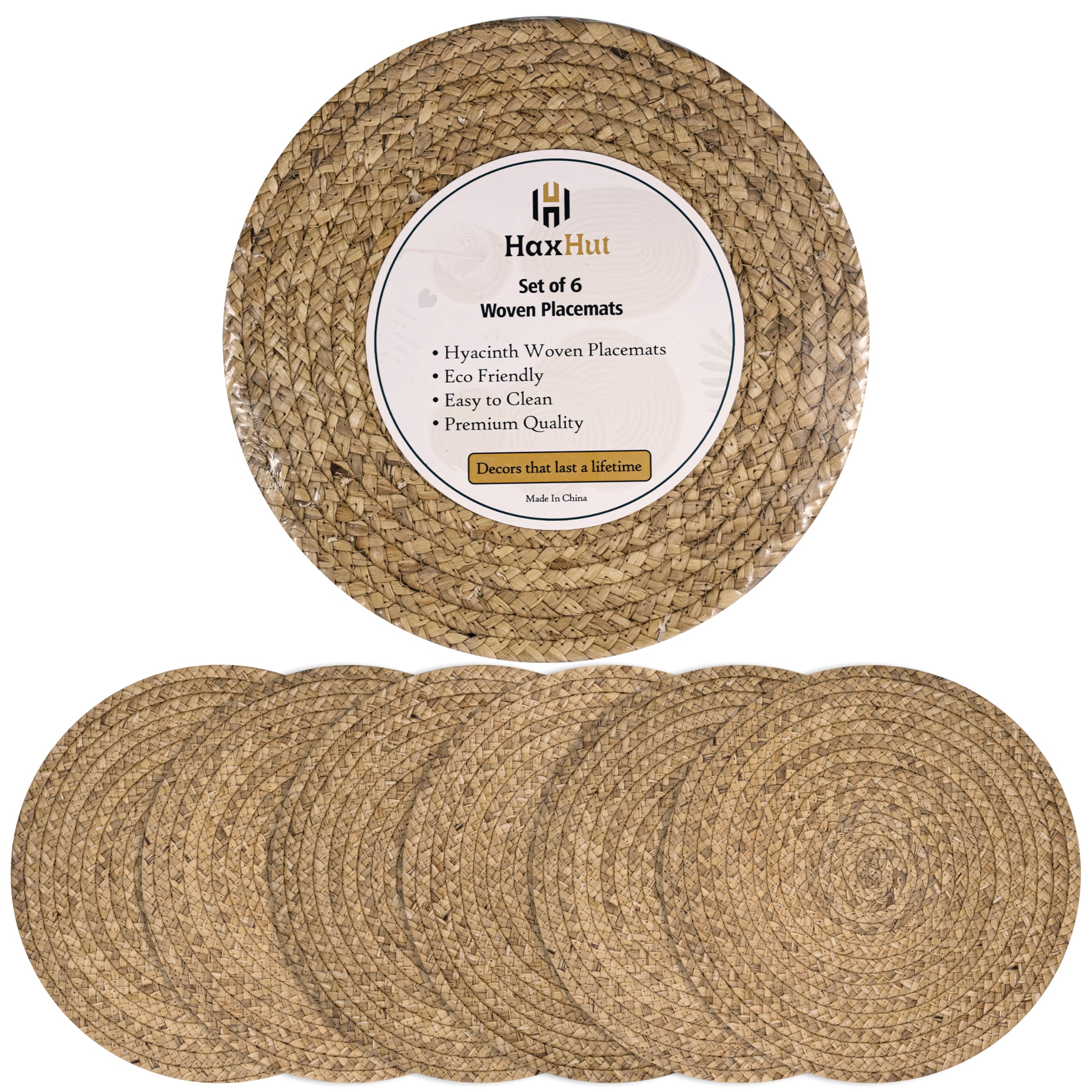 HaxHut round woven placemats on a dining table highlighting natural texture and surface protection
