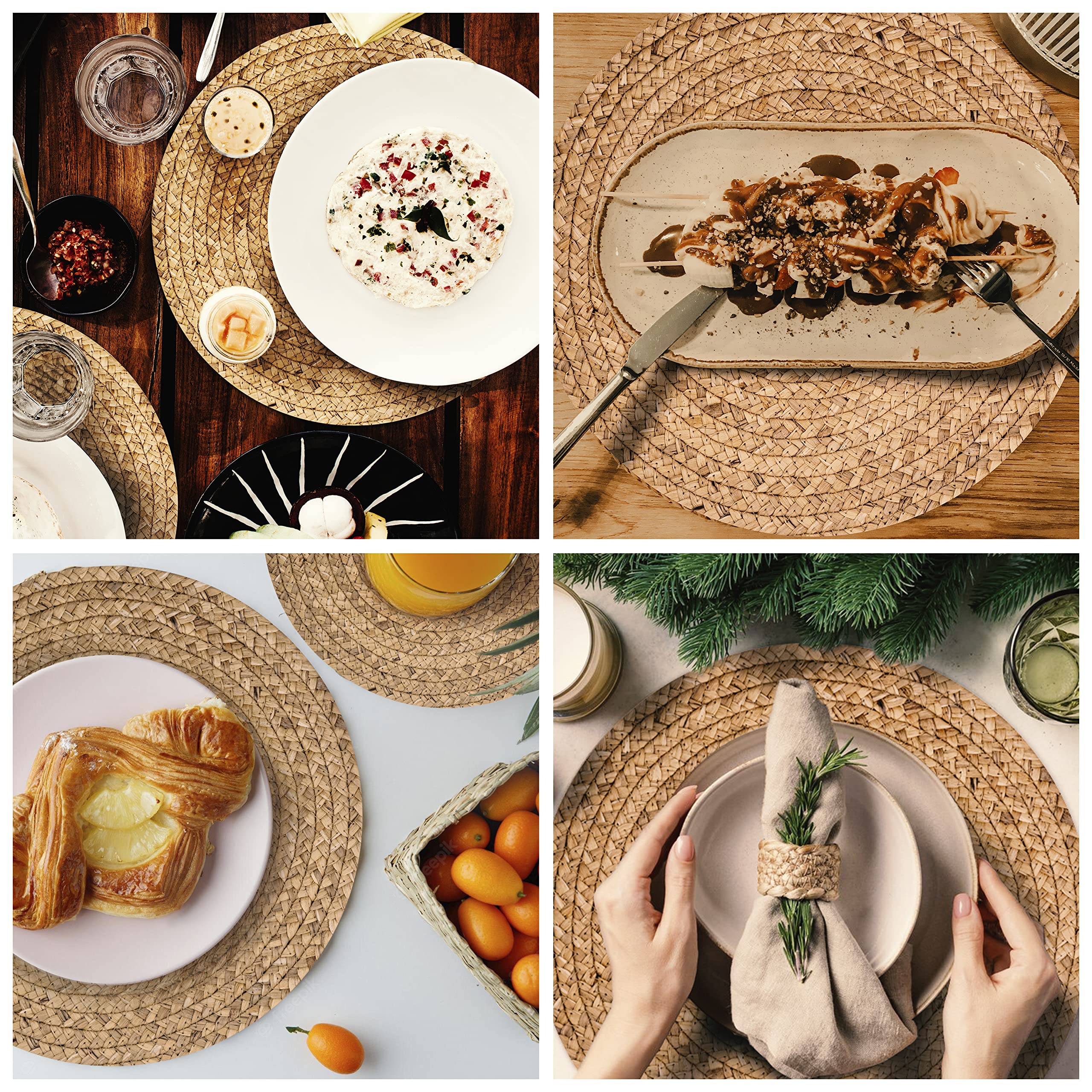 HaxHut rustic golden wicker placemats creating a cozy table aesthetic
