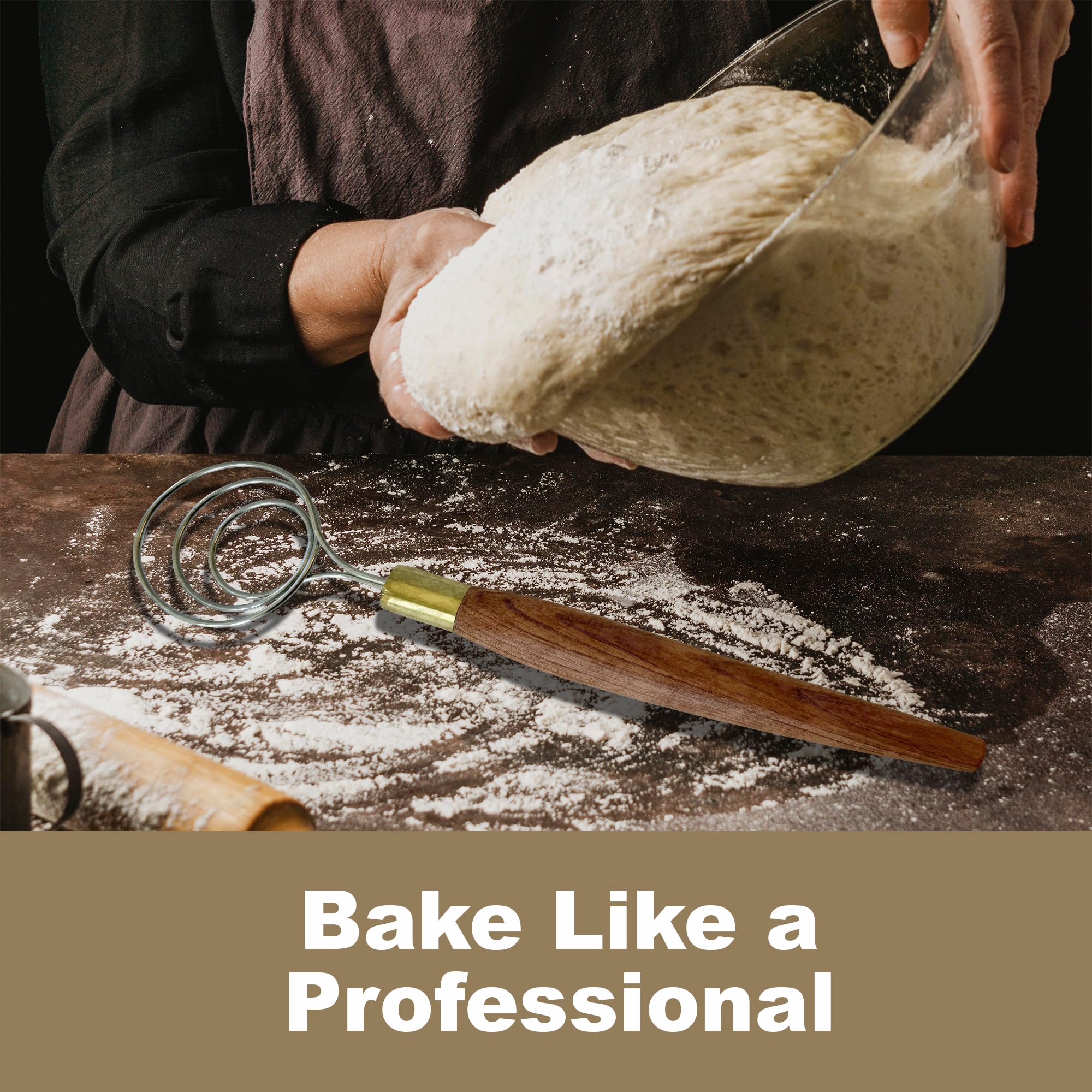 HayJ bread-making whisk shown as essential bread tool for blending ingredients.
