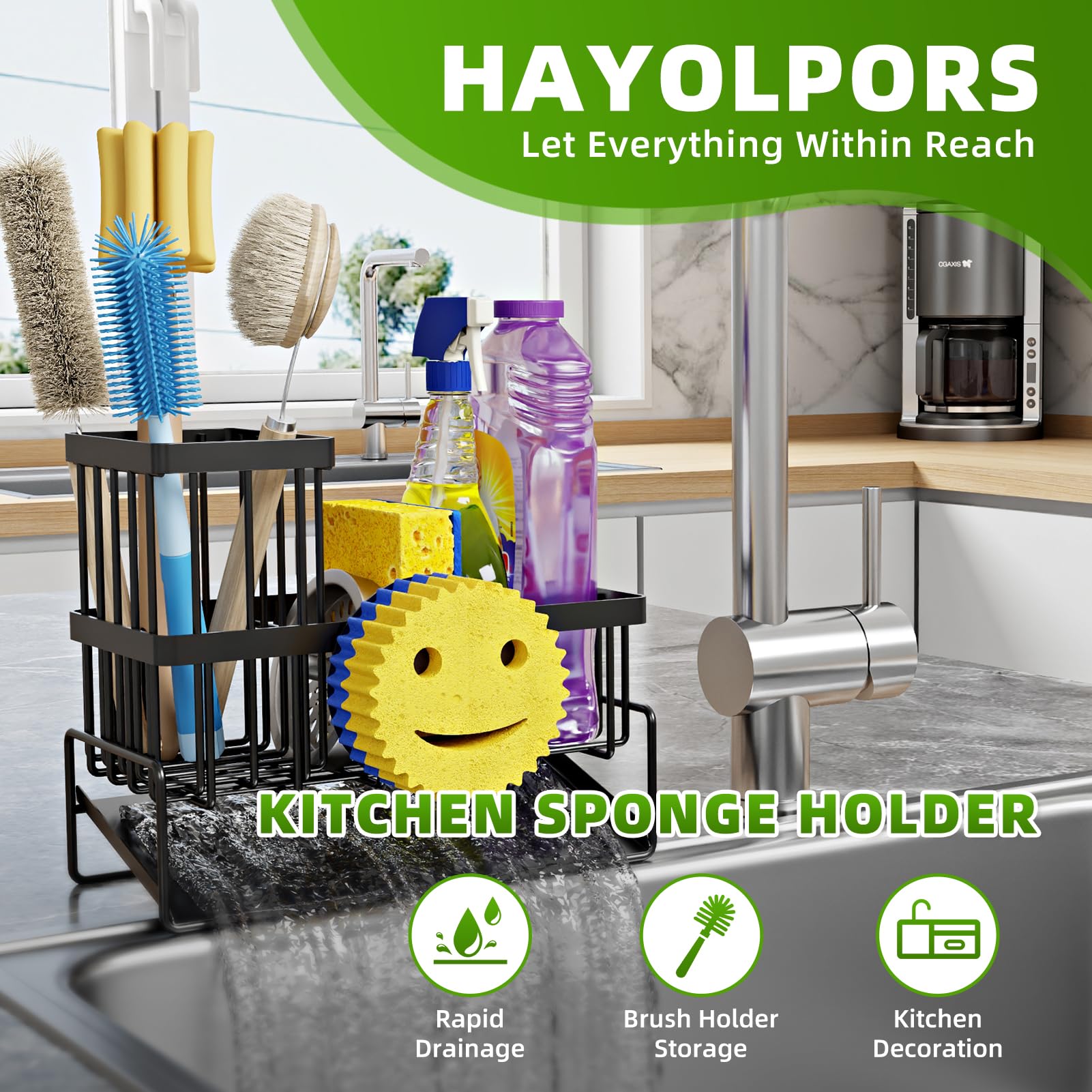 HAYOLPORS Smiley Face Sink Caddy compact size for countertops.
