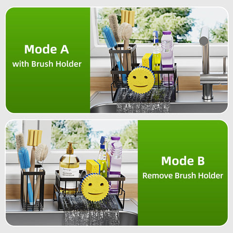 HAYOLPORS Smiley Face Sink Caddy fits detergent bottle and sponges neatly.