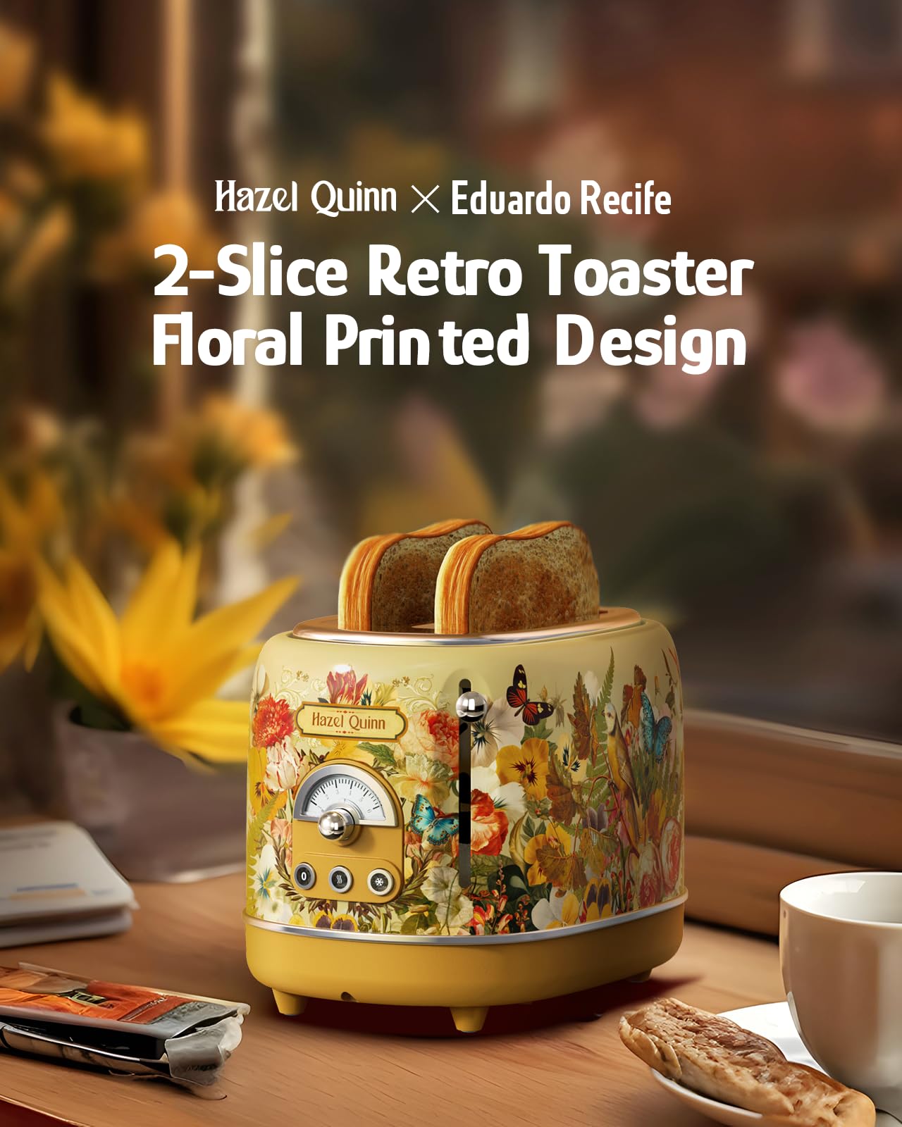 Hazel Quinn X Eduardo Recife 2-slice toaster con 6 niveles de tostado personalizables