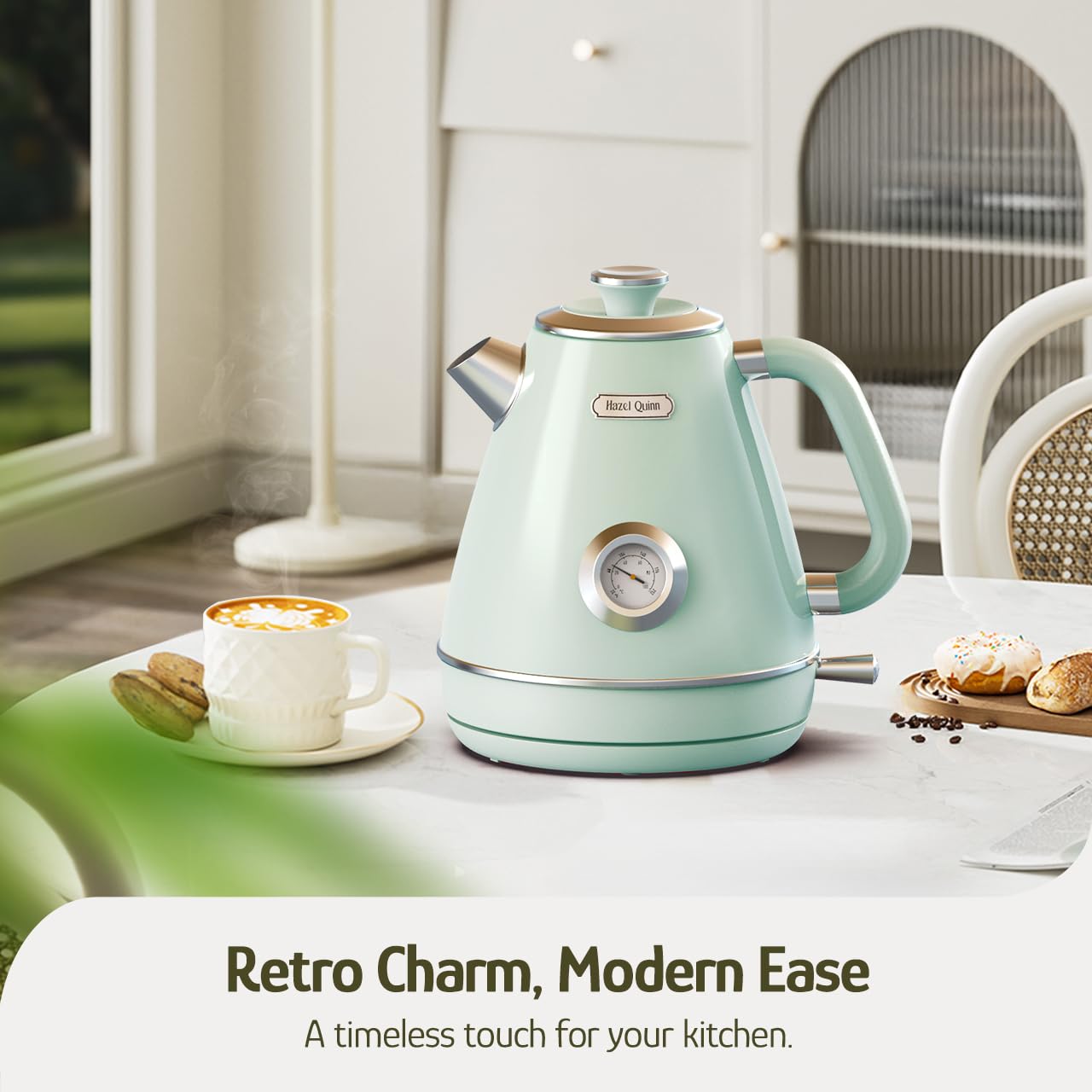 Hazel Quinn cordless base with 360-degree pour for easy handling
