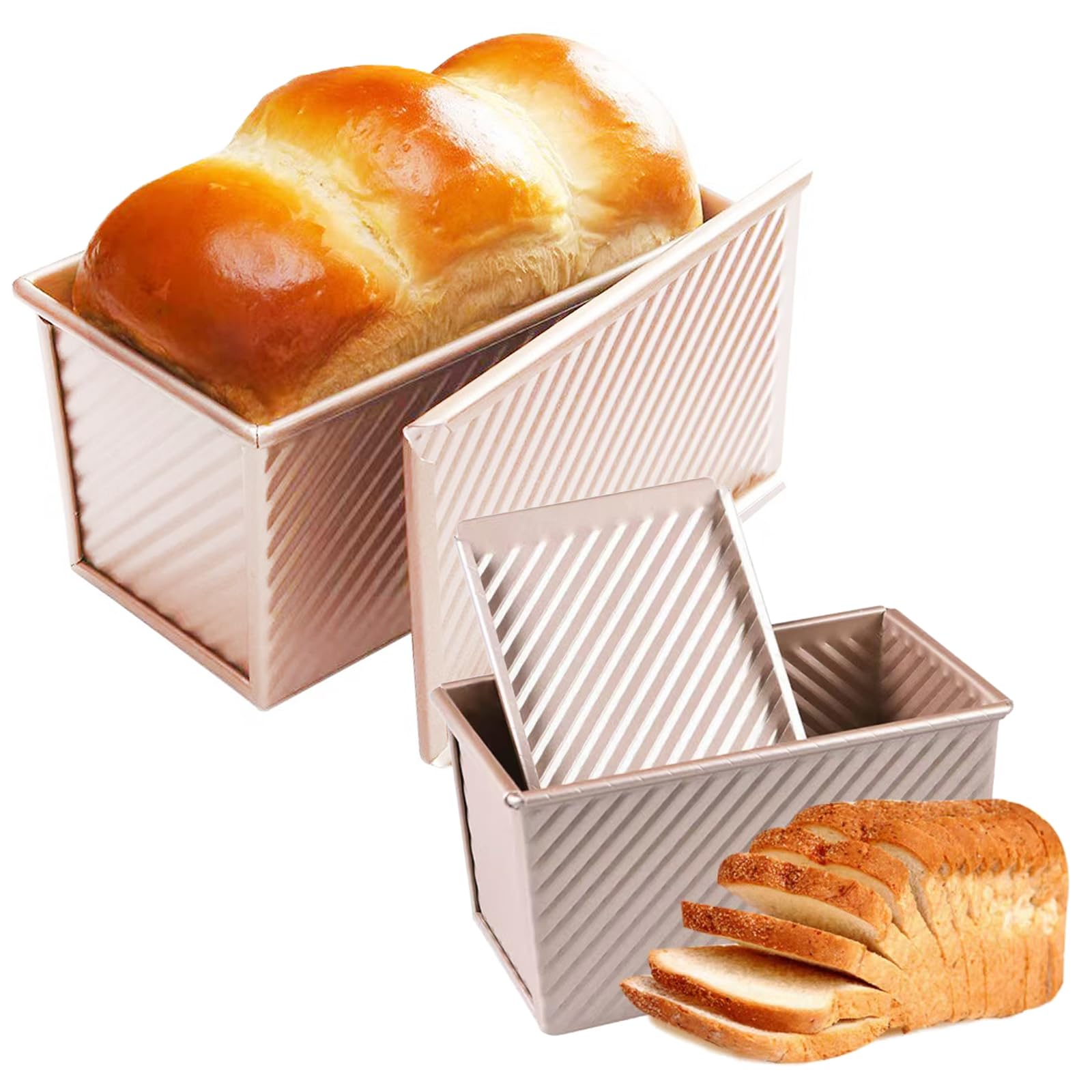 Hazyore pullman bread pan with cover shows a large loaf browning evenly for crispy crusts.
