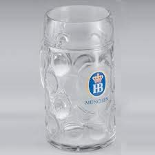 HB-101 Hofbrauhaus Munchen stein side view showing dimpled texture.