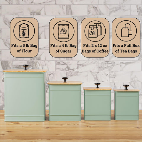 Airtight bamboo lids seal to protect dry ingredients and maintain freshness.