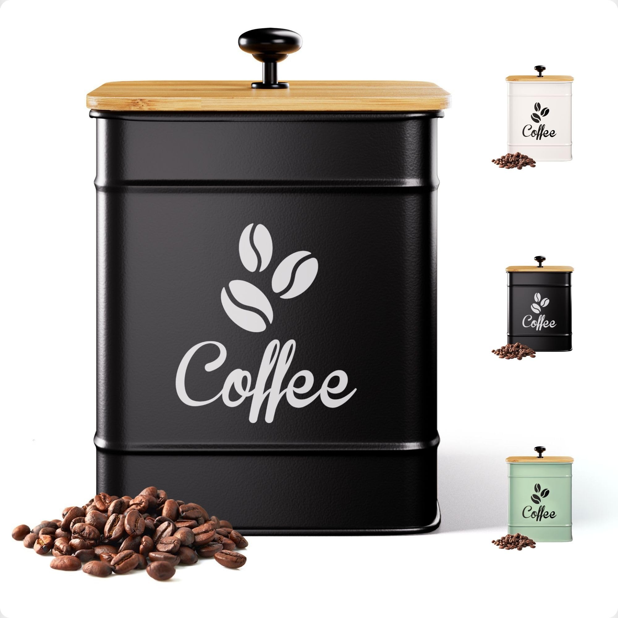 HB Design Co airtight coffee canister 40oz keeps beans fresh and easy to scoop